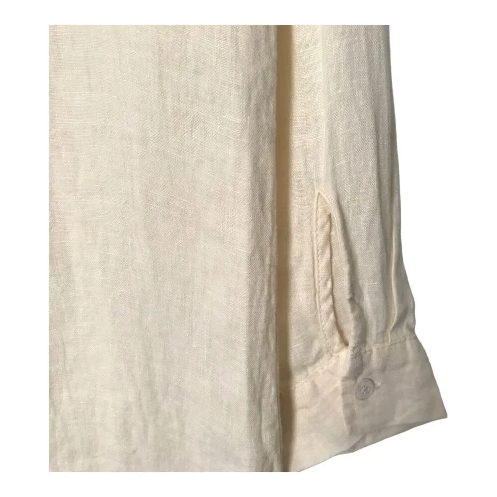 Zara Romper Size XS Tied 100% Linen Oyster White Long Sleeve V-Neck Jumpsuit